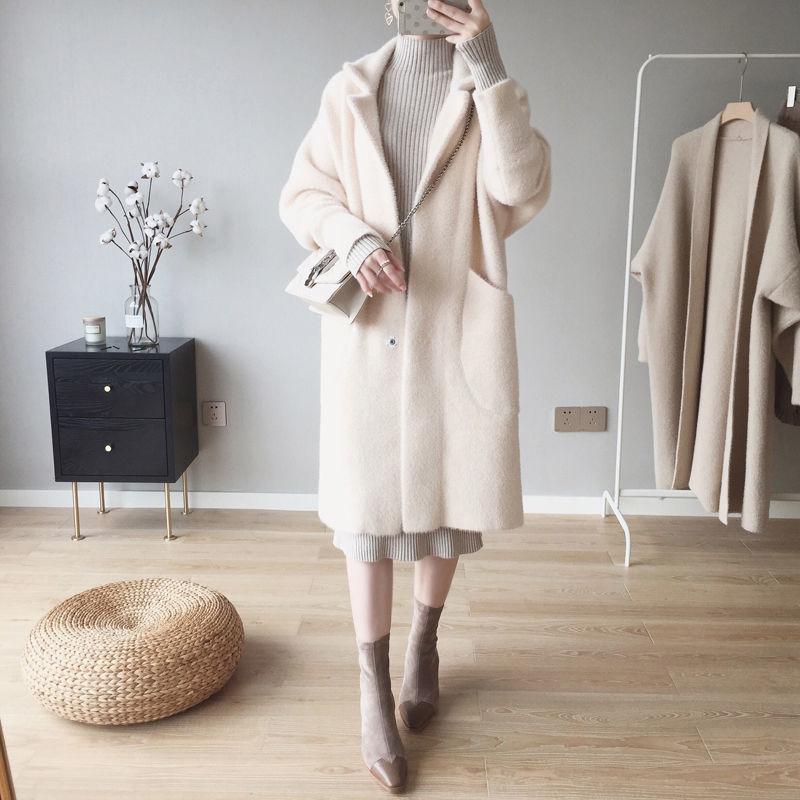 Winter Imitation Mink Velvet Mid-length Coat Loose Female Plus Size Women's Bat Sleeve Cardigan Suit Collar Coat