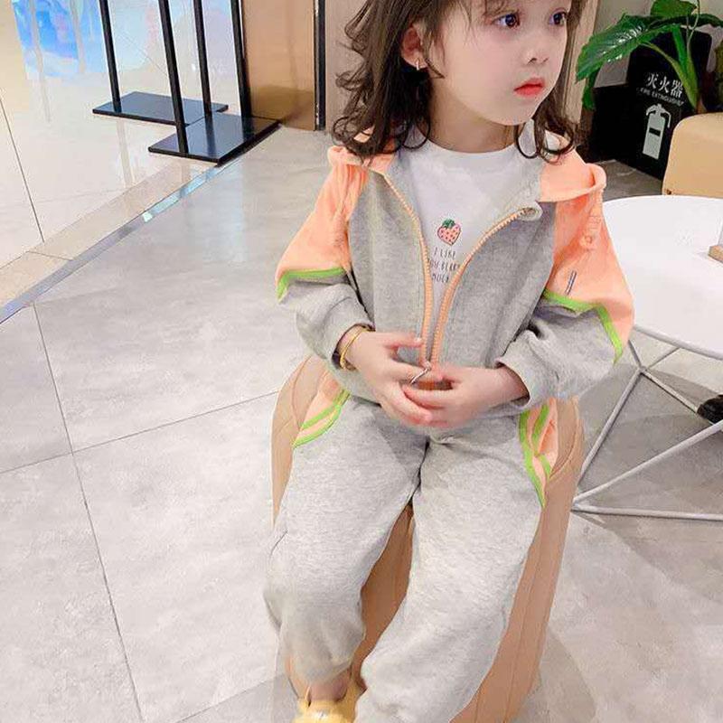 Girls' Suits Spring and Autumn Girls' Baby Sports Suits Children's Hooded Two-piece Casual Suits Loose Stitching Sets