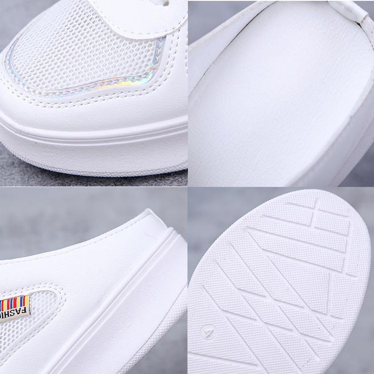 Women's Shoes New Heelless Baotou Half Slippers Sequins Small White Shoes Women Summer Korean Version of The Mesh Breathable Lazy Shoes