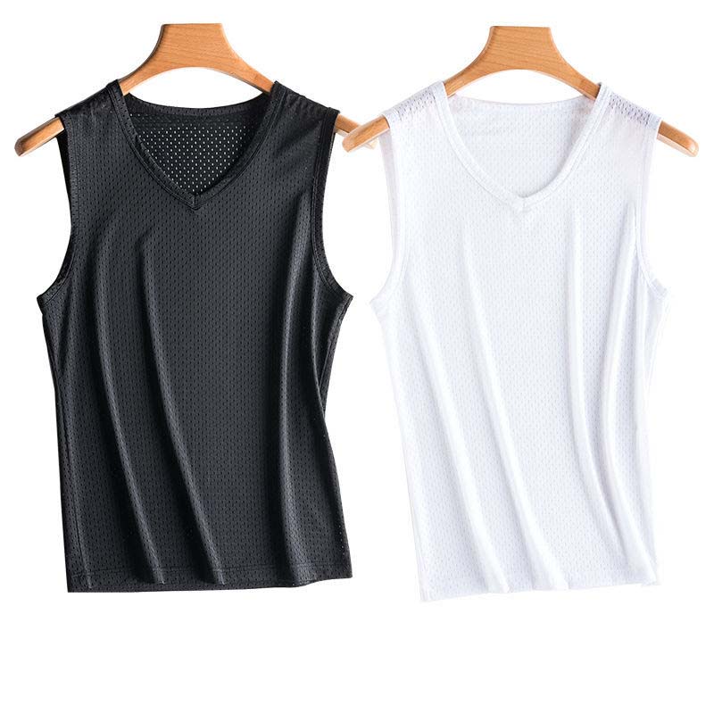 Ice Silk Vest Men's Tide Thin Section Mesh Breathable Quick-drying Sports Wide Waistcoat Outer Wear Men's Sleeveless T-shirt Summer