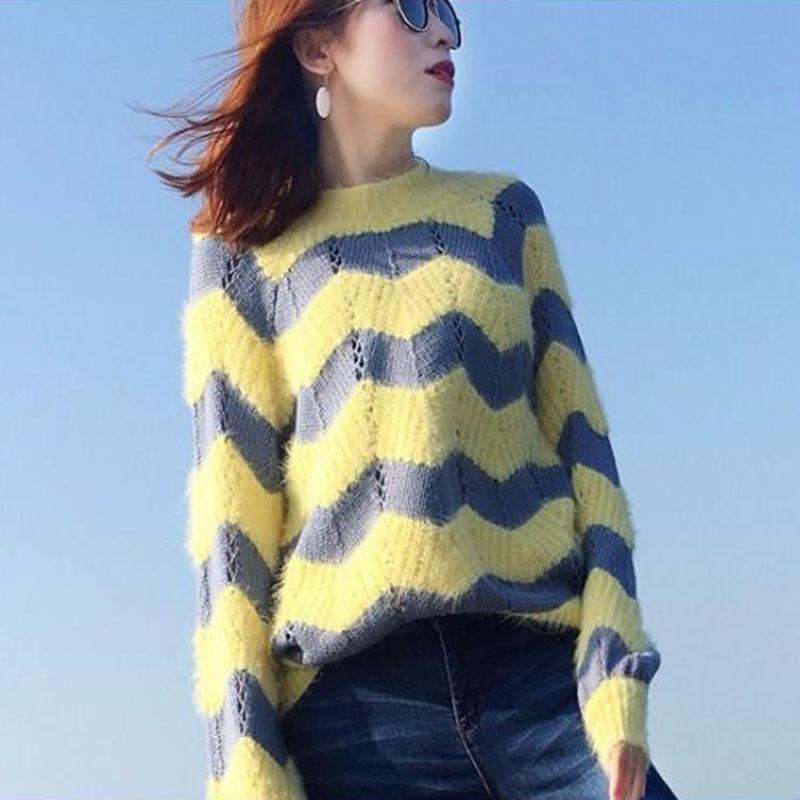 Autumn and Winter Round Neck Mohair Sweater Pullover Loose Cropped Top Thick Knitted Women's Bottoming Shirt