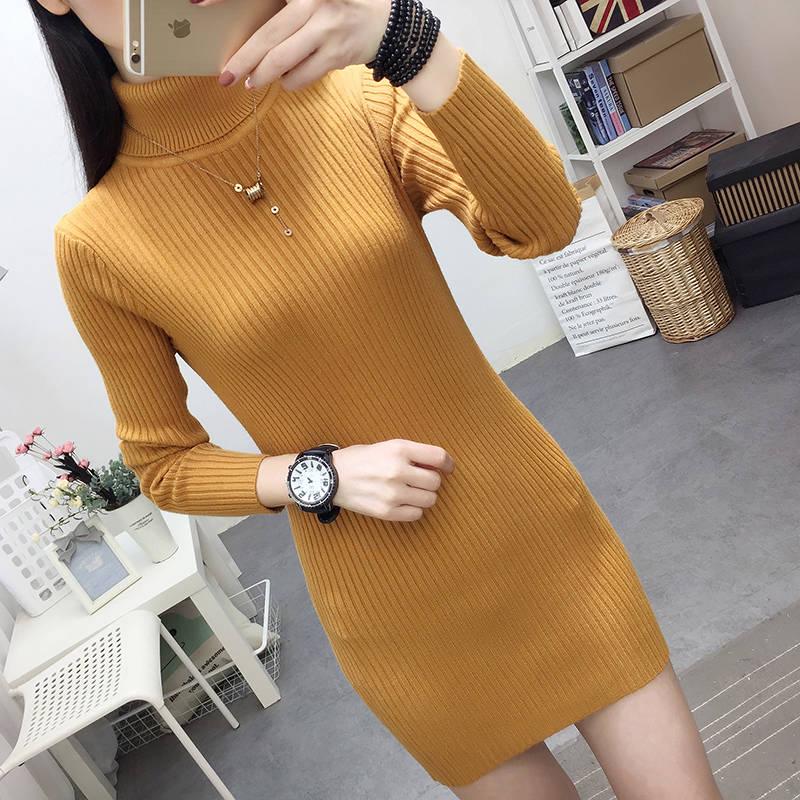 2019 Autumn Winter Casual Knitted Ladies Sweater Long Sleeve Turtleneck  Women Tops Sweaters Dress