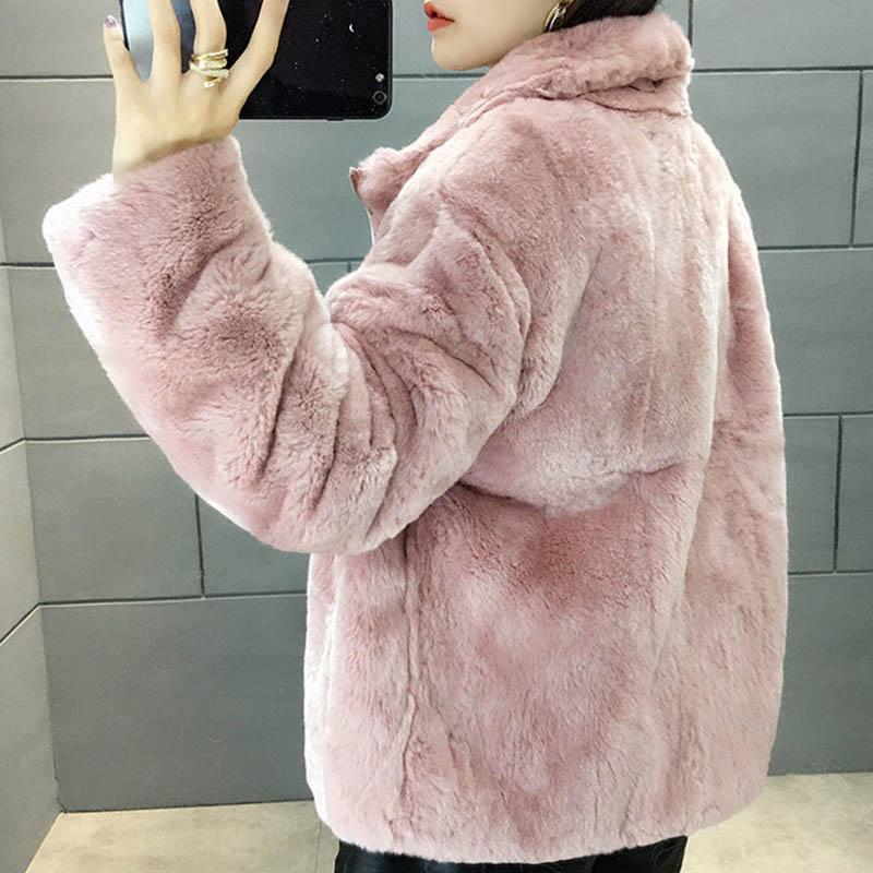 WTEMPO Winter Fur Coat Female Imitation Rabbit Fur Short Loose Plush Thickening Fashion Coat