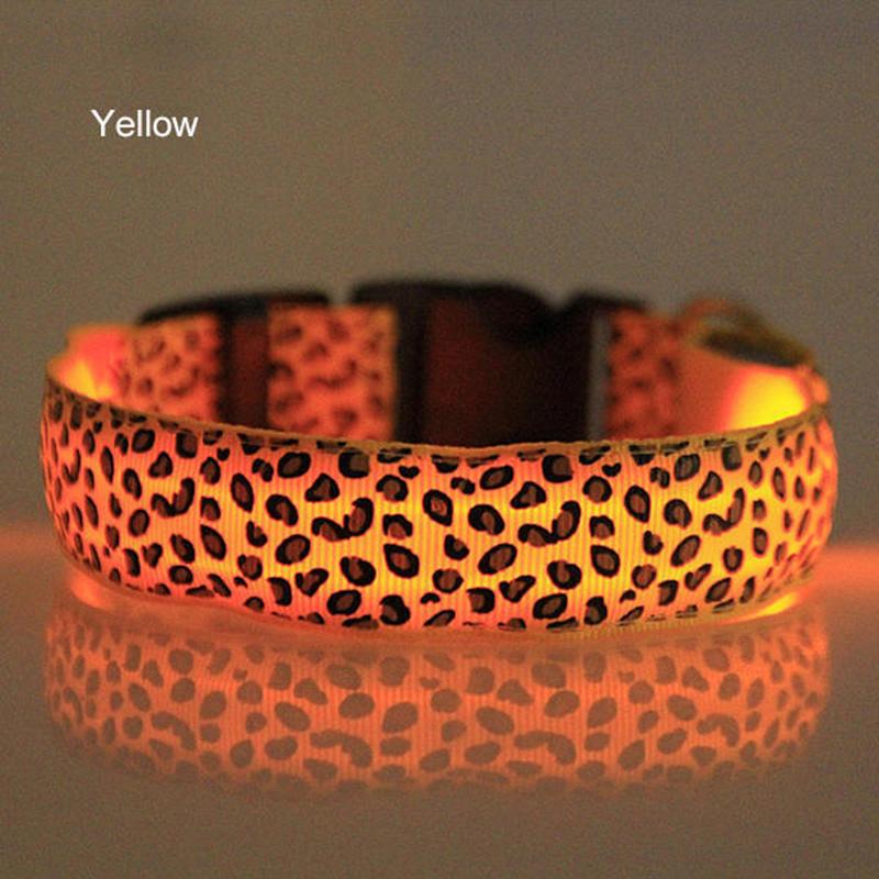 Leopard LED Dog Collar Luminous Adjustable Glowing Collar For Dogs Pet Night Safety Nylon Collar Luminous LED Bright Dog Collar