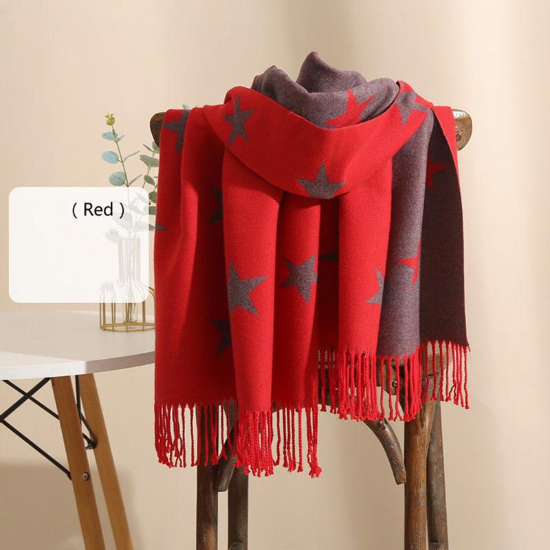 Double-sided Faux Cashmere Scarf Women's High-end Winter Thickening Shawl All-match Winter Warmth Tassel Scarf Lady Shawl