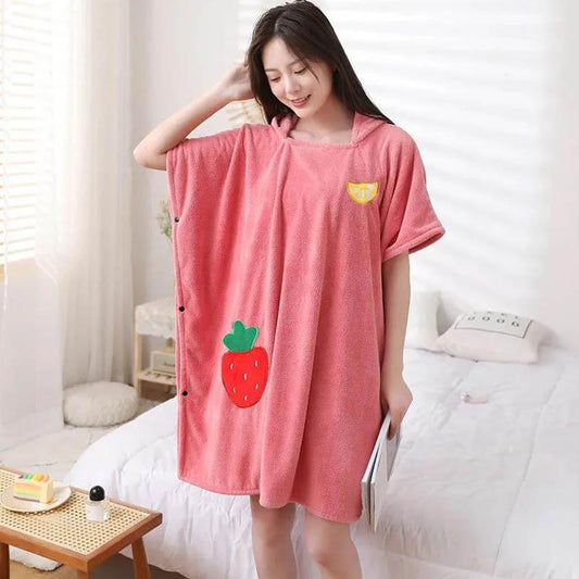 WTEMP Bath Towel Female Wearable Adult Bathrobe with Hood Cape Coral Fleece Bath Skirt Super Absorbent Home Night Gown