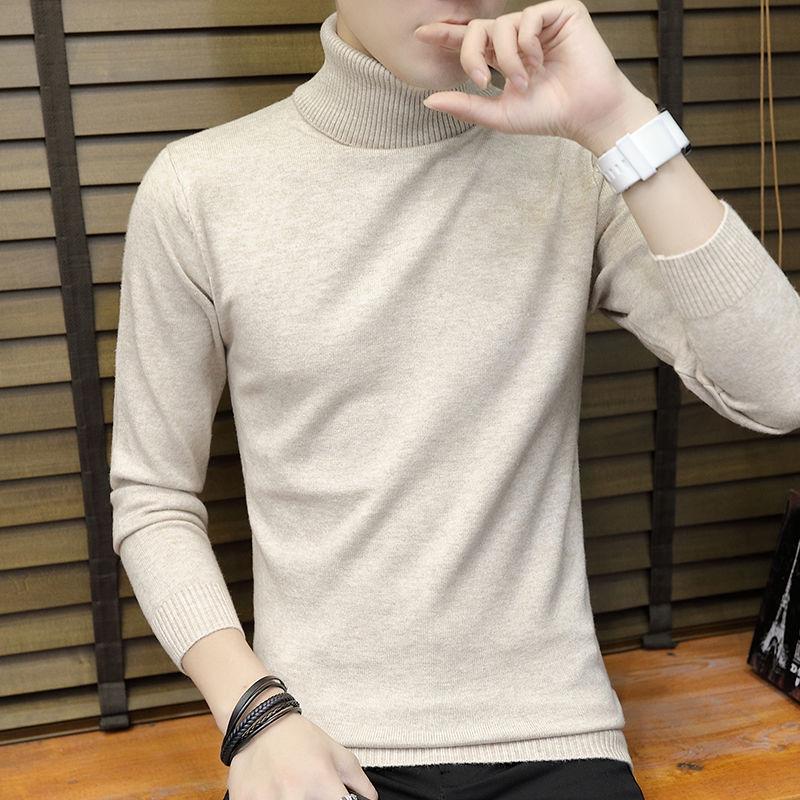 Warm Turtleneck Sweater Men Solid Knitted Mens Sweaters Casual Slim Pullover Male Double Collar Tops