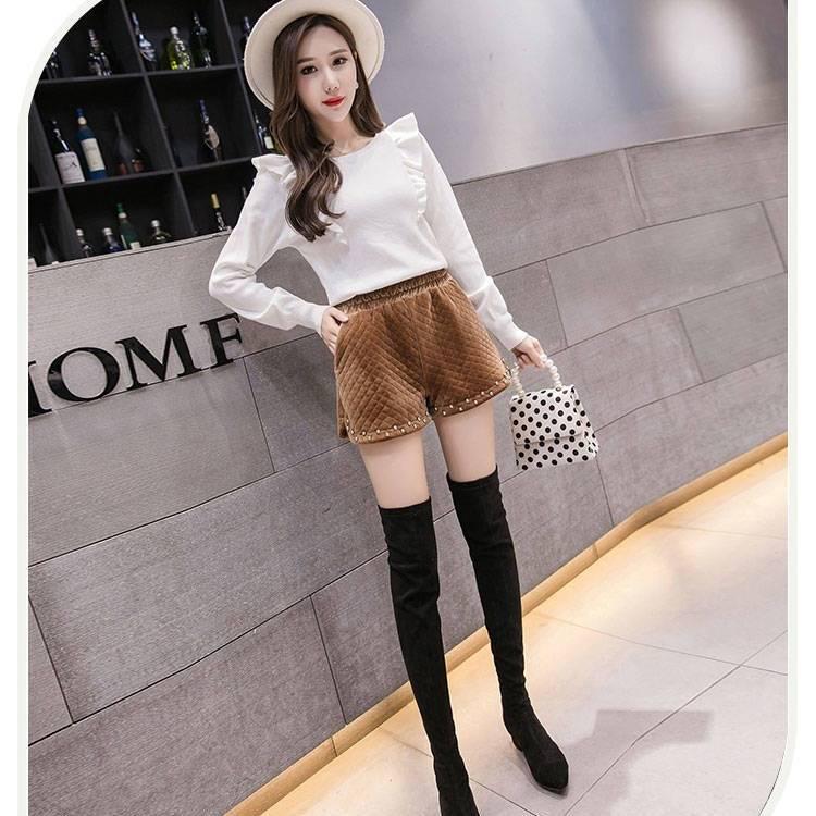 Woolen High Waist Shorts Wide Leg Slim Boots Pant Shorts Women Harajuku Style Short Pants