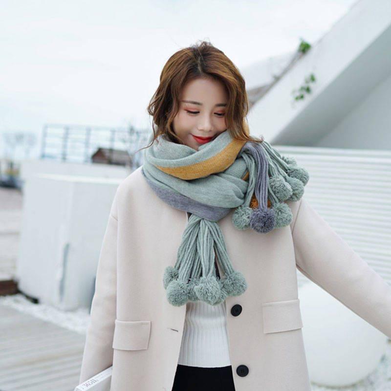 Winter Female Wool Plaid Scarf Women Cashmere Scarves Wide Lattices Long Shawl with Ball Tassel