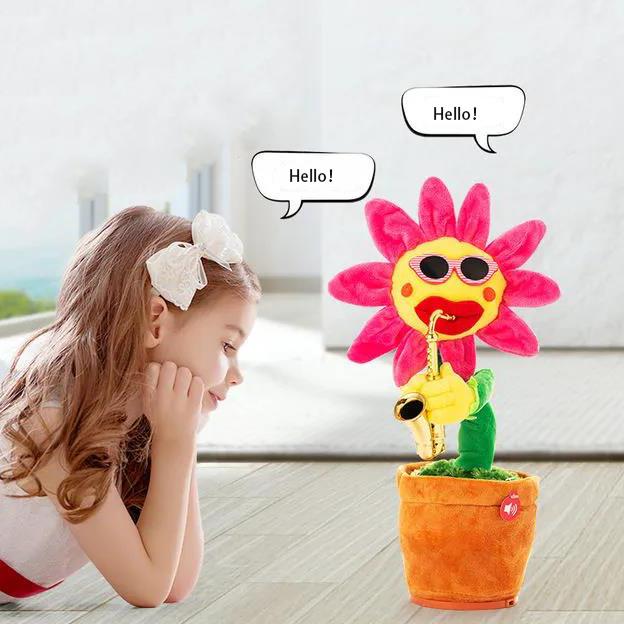 Lovely Sunflower Saxophone Plush Toy Dancing Singing Children Imitation Toy Kid's Cute Educational Toy