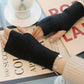 Women's Autumn Winter Plus Velvet Gloves Simple Thickening Warm Half-finger Knitted Gloves Solid Color Elastic Writing Sleeves Wristband Warm Mittens