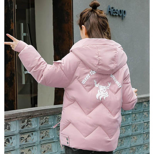 Winter Padded Jacket Women's Western Style Printing Thick Loose Large Size All-match Down Cotton Jacket