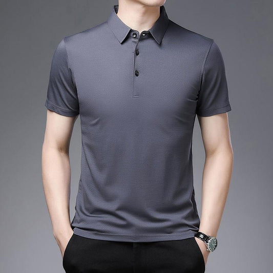 Men's Short-sleeved  Fir Lapel Thin Spring and Summer New Short-sleeved Solid Color T-shirt Young and Middle-aged Dad Casual