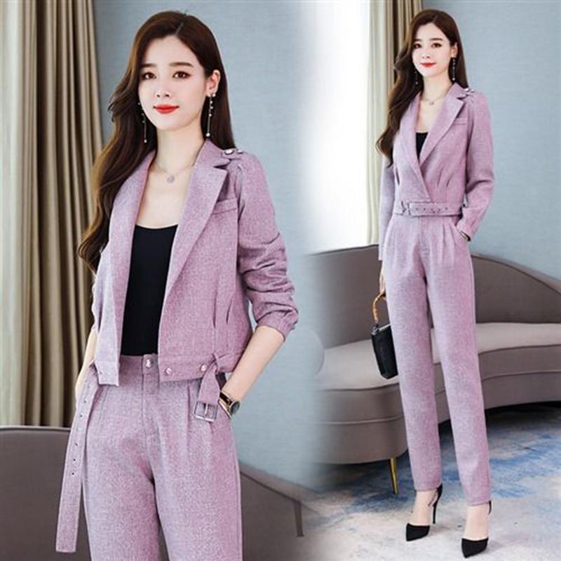 Thin Suit Spring and Autumn Women's Temperament Two-piece Casual Suit Short Jacket Straight-leg Pants Work Wear Slim Slimming Ladies Suit