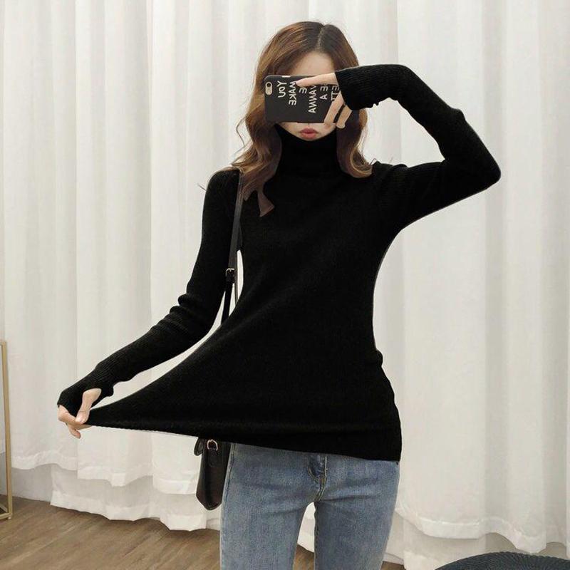 Pofulove Turtleneck Sweater Women Long Sleeve Pullover Base Sweater Autumn and Winter Tops