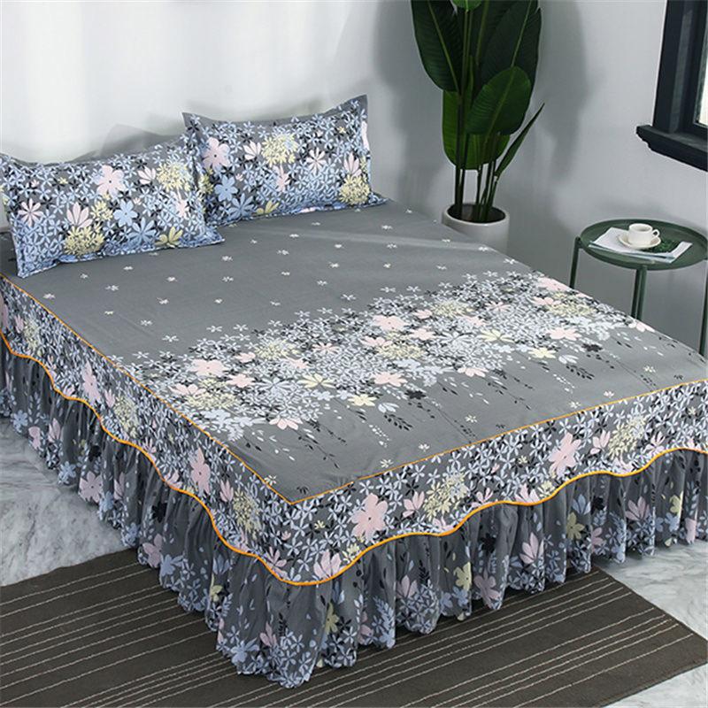 Bed Skirt and Pillowcase Three-piece Bedspread Mattress Protector Sheet Bed Cover Non-slip Bed Sheet