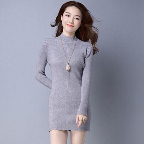 High Collar Sweater Winter Knitting Sweaters Large Size Sweater Skirt Woman Medium and Long Section