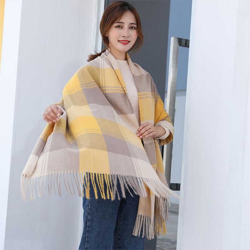 Scarves Womens Winter Korean Style Plaid Temperament Warm Shawl All-match Long Thick Bib