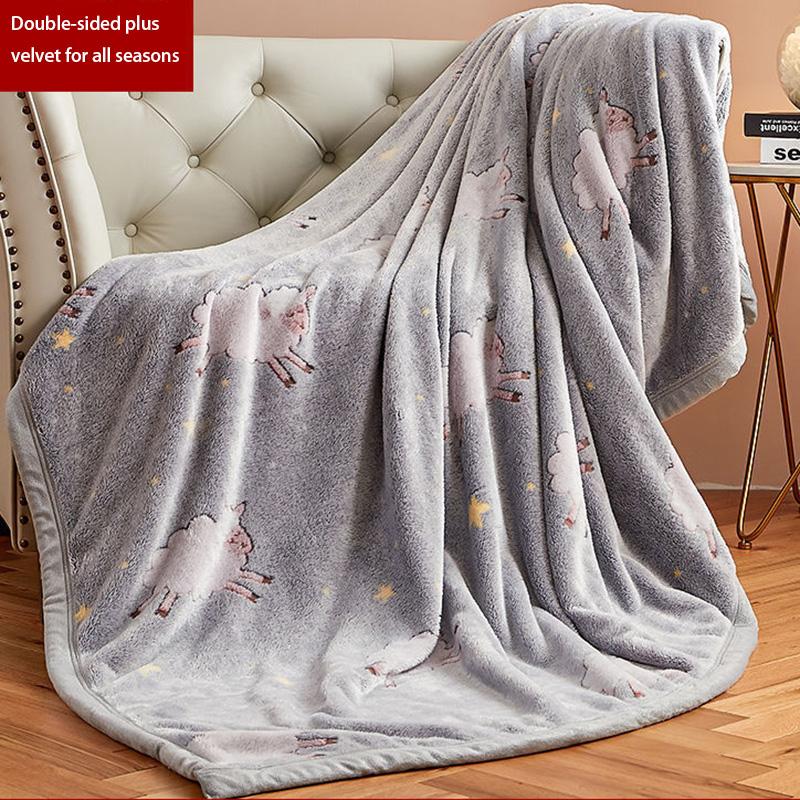 Coral Fleece Blanket Double-sided Plus Fleece Snowflake Fleece Blanket Towel Quilt Sofa Cover Blanket Nap Winter and Summer General