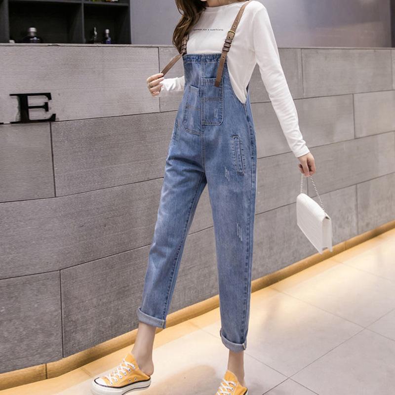 WTEMPO Summer Denim Jumpsuit Woman Jeans Long Romper Pants Pockets Sleeveless Adjusted Overalls Trousers