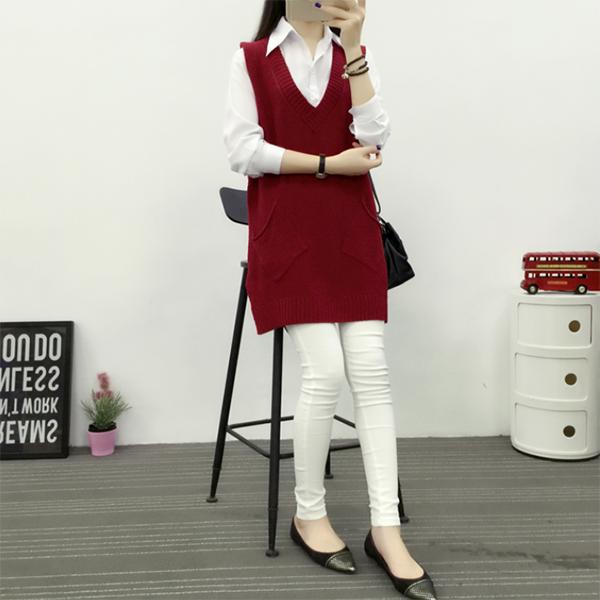 Autumn and Winter Mid-length Knitted Vest Women Loose Hedging V-neck Vest Thickened Large Size Waistcoat