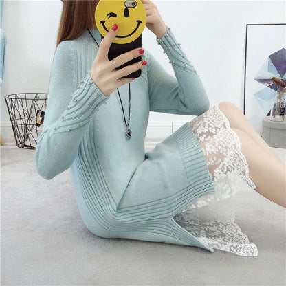 Autumn and Winter Pullover Loose Sweater Large Size Knitted Lace Jacket Fashion Simple Women's Dress