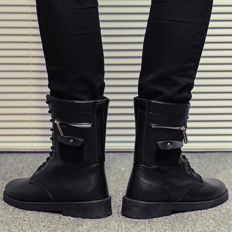 Autumn and Winter Martin Boots Men Plus Velvet Outdoor High-top Black Pu Leather Boots Vintage Work Boots