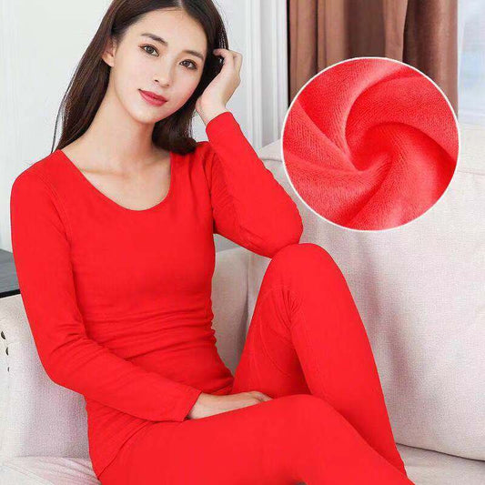 Winter Thermal Underwear Women's Suit Autumn Clothes Long Trousers Bottoming Round Neck Tight-fitting Large Size Stretch Sweater