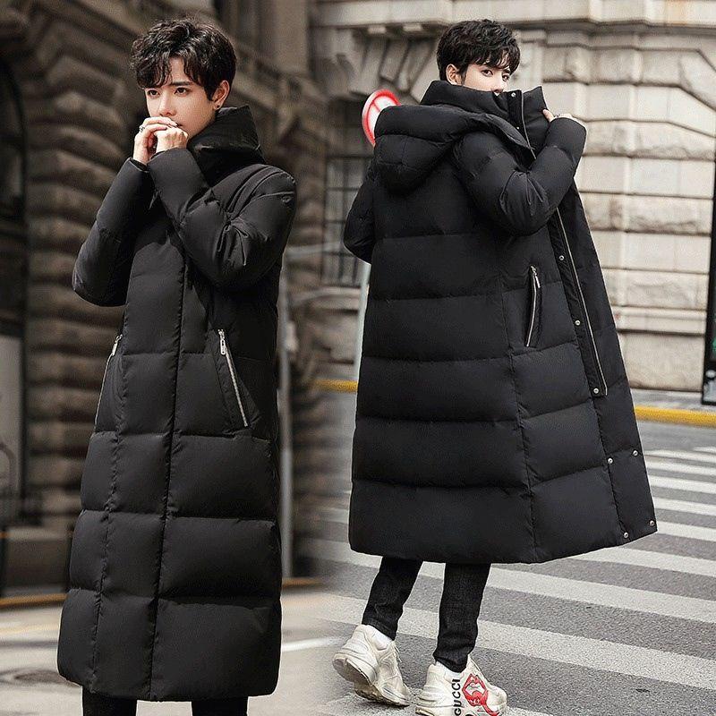 Fashion Trend Hooded Men's Down Jacket Autumn and Winter Plus Velvet Thickening Warm White Duck Down Long Couple Down Jacket