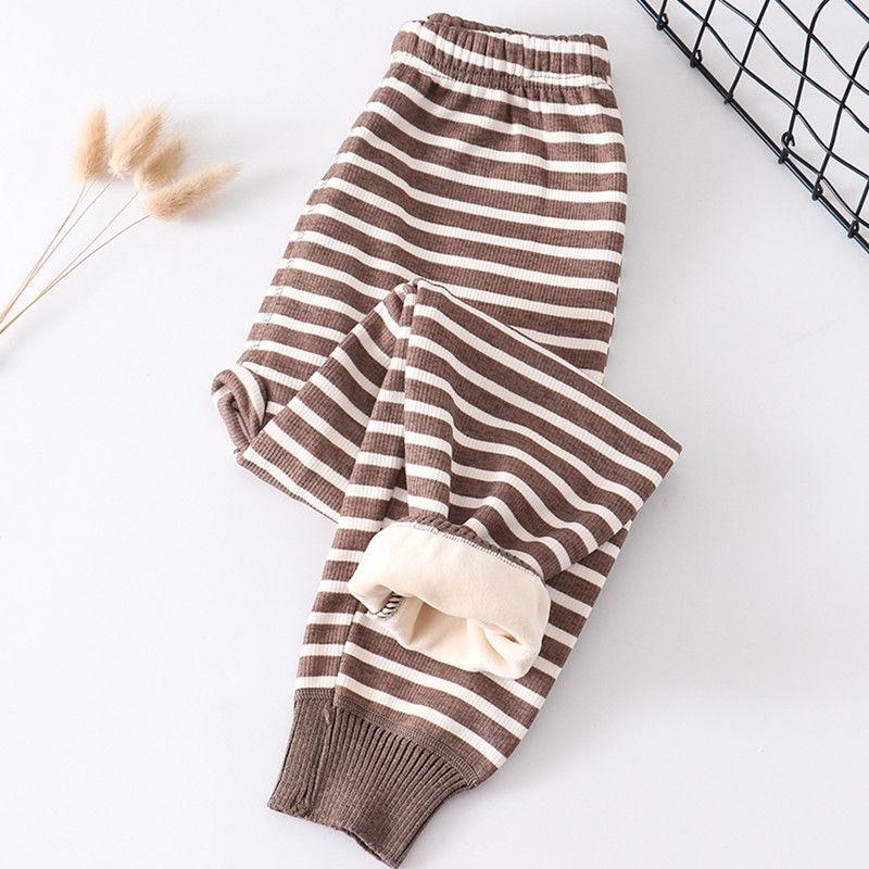 Children's Warm Long Trousers Plus Velvet Thickening for Boys and Girls In Autumn and Winter Milk Silk Warm Pants Baby Pajamas Home