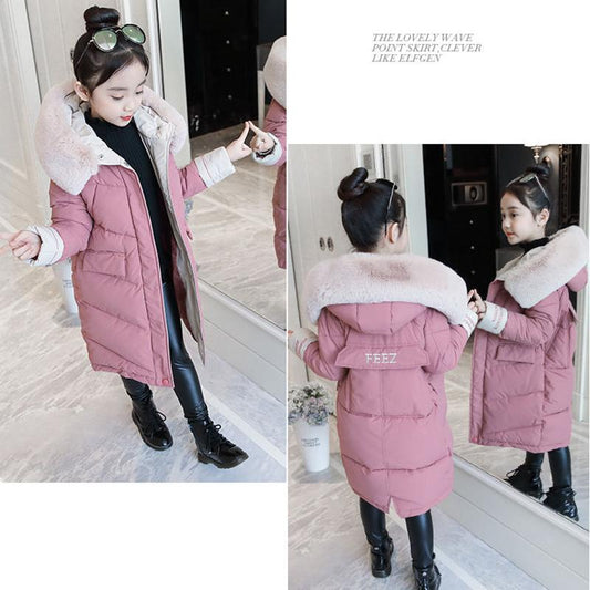 Winter Girls' Clothing Padded Coat Thickened Plus Cotton Children's Padded Jacket Fashion Girl Mid-length Down Padded Jacket