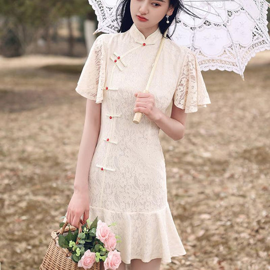 Cheongsam Improved Everyday Dress Women's Summer Young Style Little Fresh Girl Fishtail Skirt