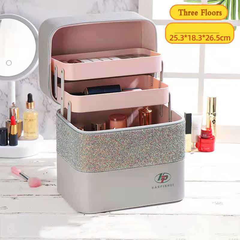 Cosmetic Bag Large-capacity Three-layer Color Matching Multi-functional Portable Cosmetic Storage Box