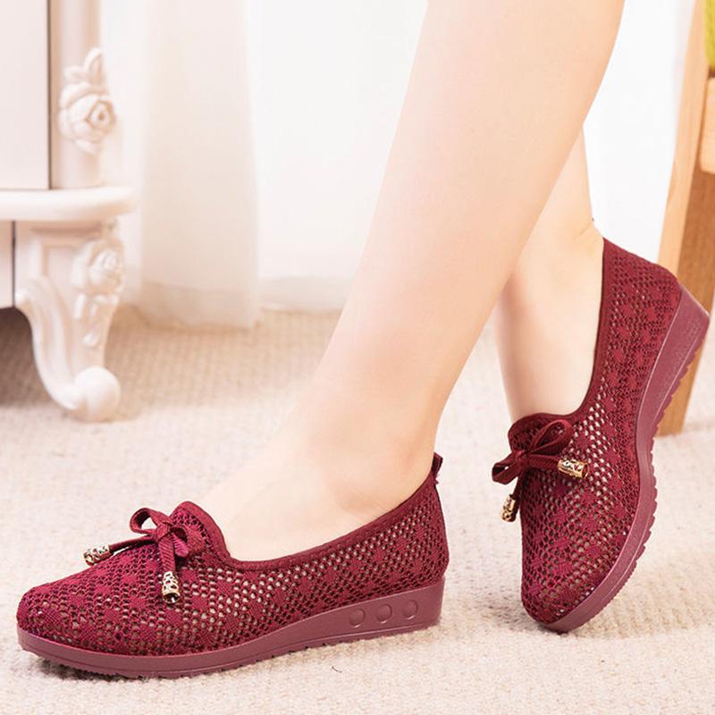 Summer Old Beijing Cloth Shoes Women's Net Shoes Breathable Mesh One-foot Mother Shoes Shallow Mouth Non-slip Casual Shoes Women