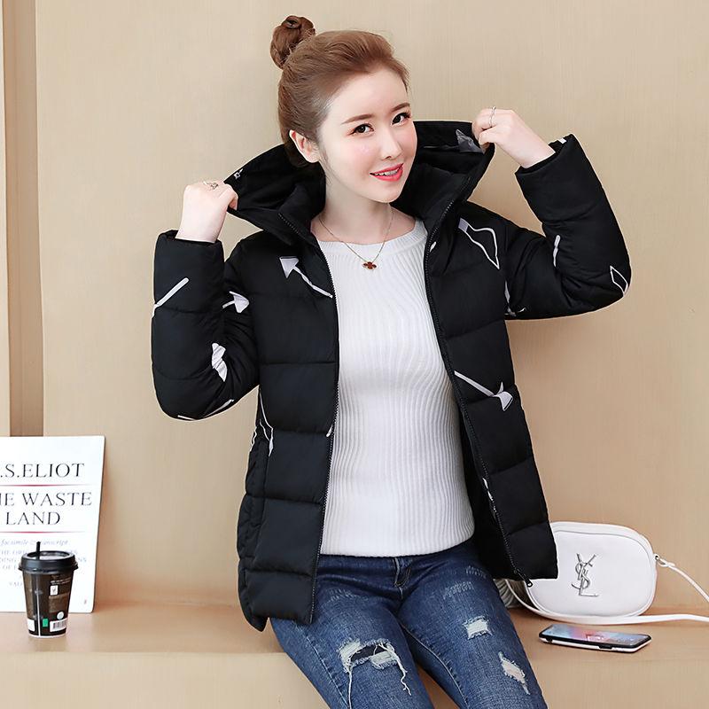 Women's Short Cotton-padded Jacket Thick Cotton-padded Coat Winter Loose Large Size Warm Jacket Printed Hooded Parka Jacket