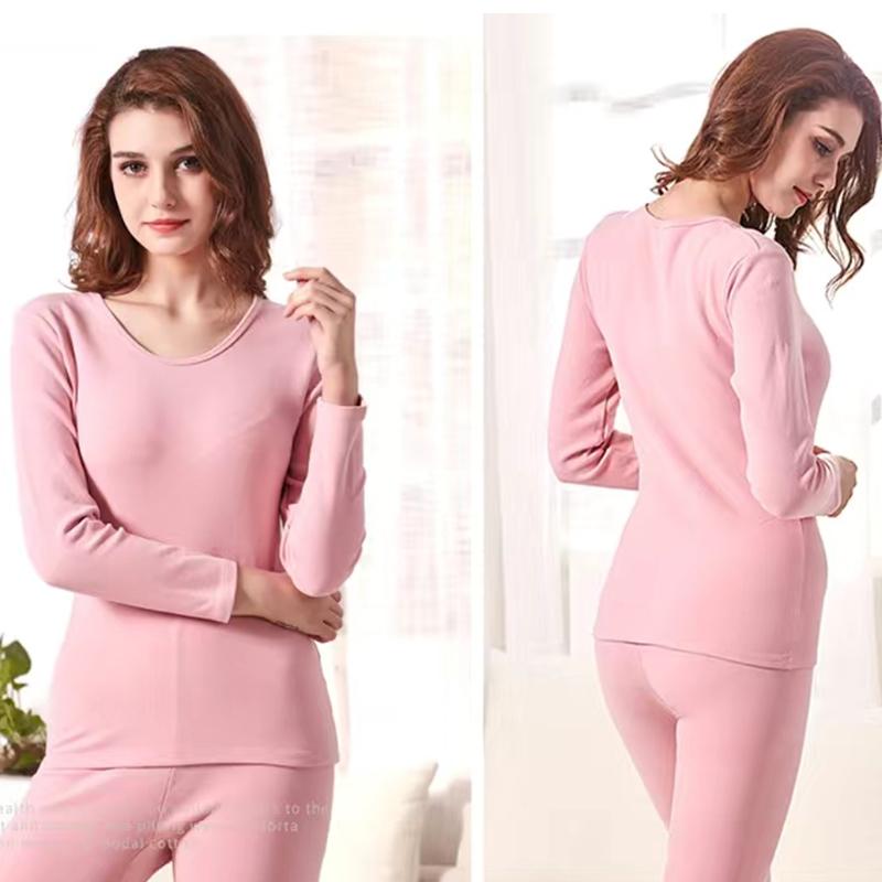 Women Winter Autumn Thermal Underwear O-neck Tops Pants Female Tight Suit Thicken Windproof Comfortable Soft Lining Long Sleeve High Elasticity Slim