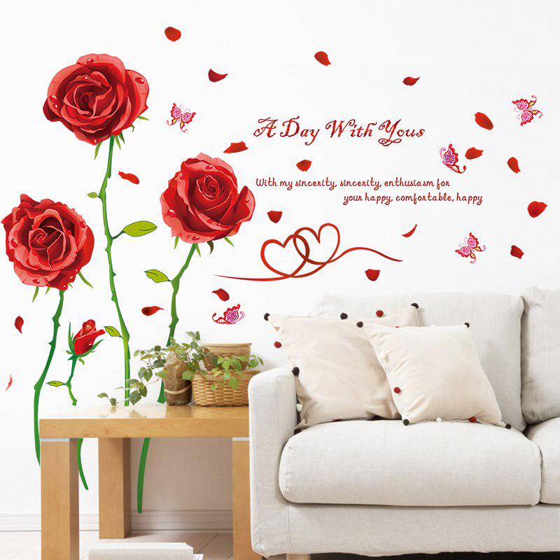 [Wall sticker ]Red Rose Butterfly Wall Stickers Home Decor Living Room Bedroom Kitchen Baby Room Diy