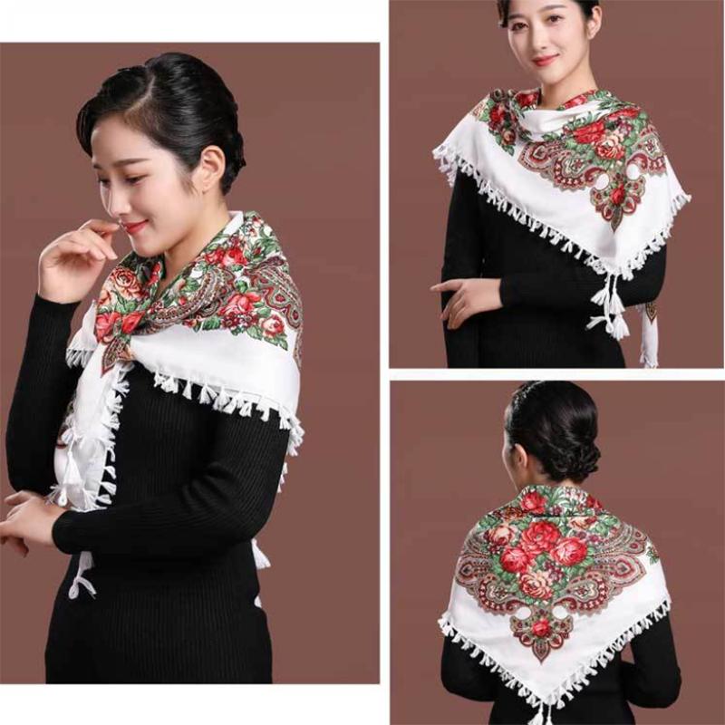 Women's Ethnic Style Square Scarf Printed Shawl Fringed Cotton Scarf Autumn and Winter Warm Embroidered Shawl Multifunctional Turban Shawl Scarf