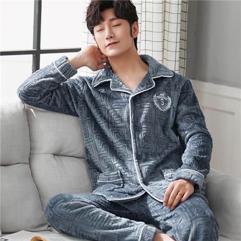 Coral Velvet Pajamas Men's Winter Thickening and Velvet Warm Home Service Suit