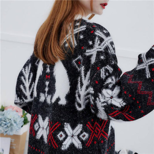 Loose Autumn and Winter Wear Outside Thick Warm Coat Sweater Long Sweater Women