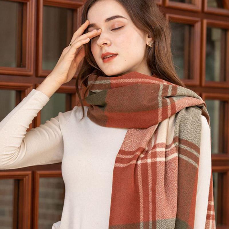 Women's Cashmere Scarf Fashion Fringed Plaid Scarf Winter Dual-use Lengthened Thick Shawl Scarf