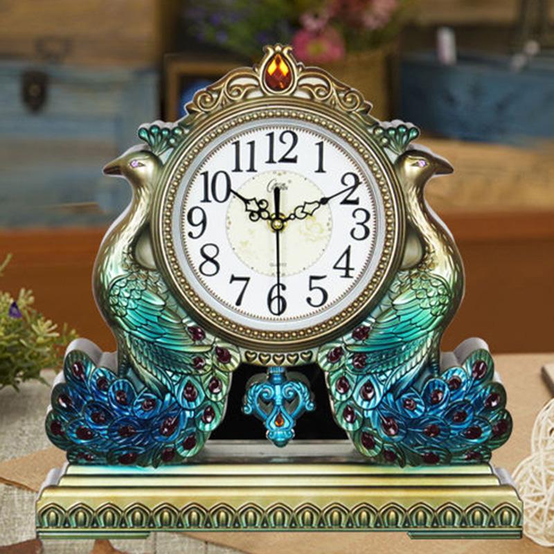 Swing Table Clock Wall Clock for Two Living Room Large Desk Clock European Style Retro Creative Silent Quartz Clock Pendulum