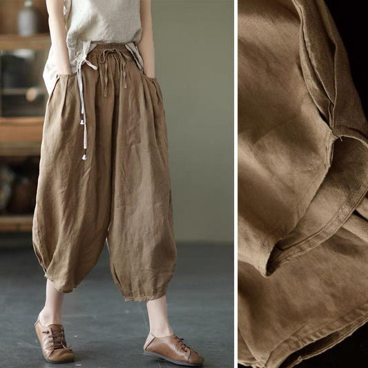 WTEMPO Lantern Pants M-XXXL Cotton Linen Pants Women Spring and Summer Loose Elastic Waist Solid Color Casual Trousers