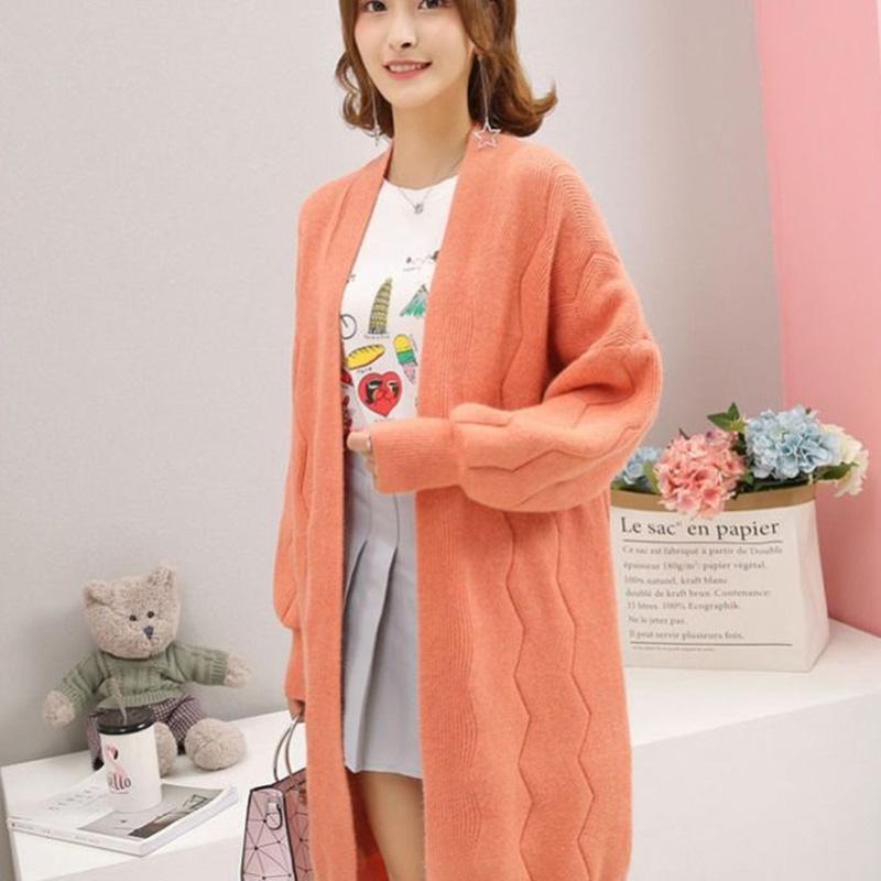 Spring and Autumn Knitted Cardigan Fashion Mid-length Coat Loose Wild Long-sleeved Sweater