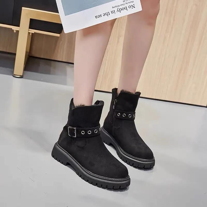 Winter Snow Boots Women's Fur One Warmth In Tube Shoes Plus Velvet Padded Non-slip Cotton Shoes for winter