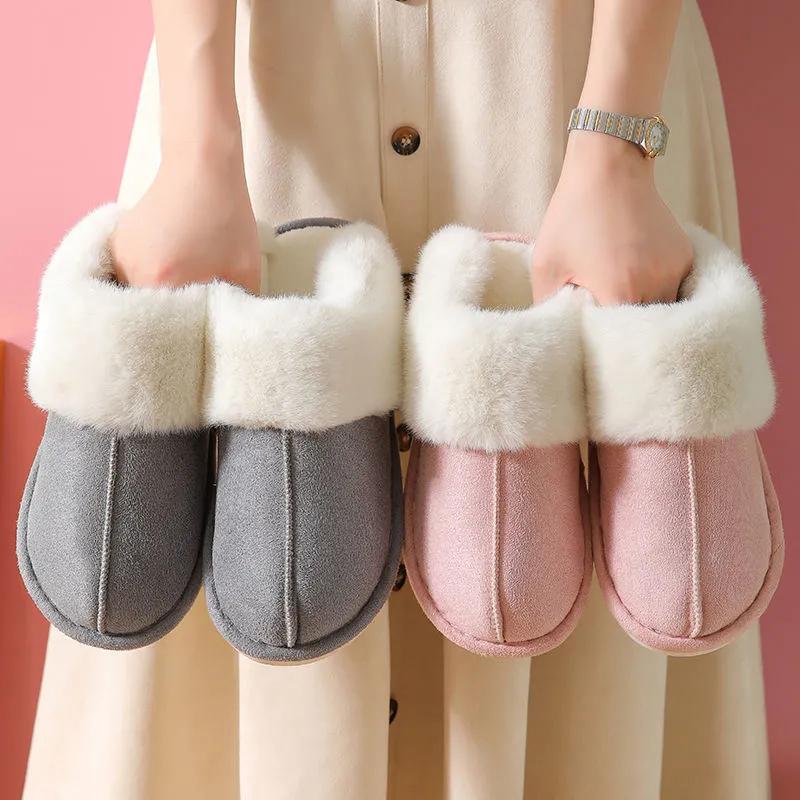 Plush Warm Home Flat Slippers Lightweight Soft Comfortable Winter Slippers Women's Cotton Shoes Indoor Plush Slippers