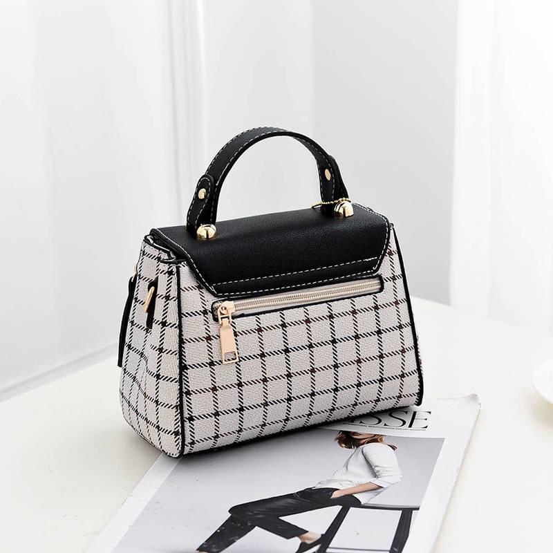 Crossbody Bag Ladies Black PU Leather Waterproof Large Capacity Lattice Bear Handbag Shoulder Bags