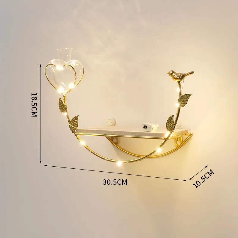 Single Layer Storage Rack Flower Bird Shape Display Stand Metal Solid Wood No Punching Shelf with Light Strip