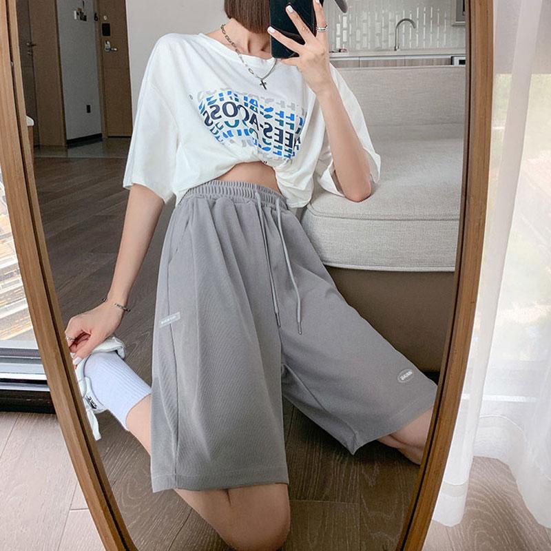 Women's Ice Silk Sports Shorts Summer Thin Section Plus Size High Waist Wide Legs Loose and Thin Girl Five Points Casual Pants Fitness Short