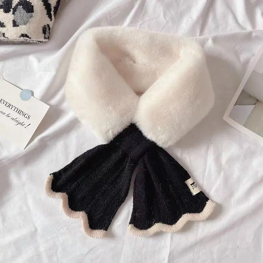 Women's Winter Scarf Korean Version of Plush Faux Rex Rabbit Fur Collar Fishtail Lace Thickened Warmth Neck Protection Fur Collar